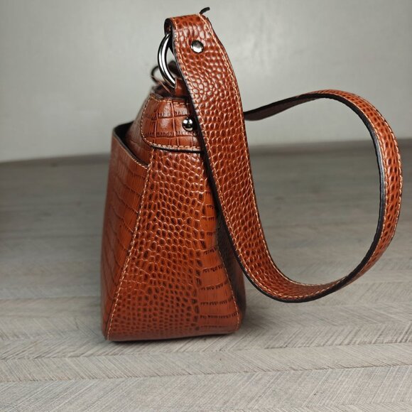 Vintage Etienne Aigner Brown Croc Embossed Leather Shoulder Bag Turn Lock - Picture 6 of 10